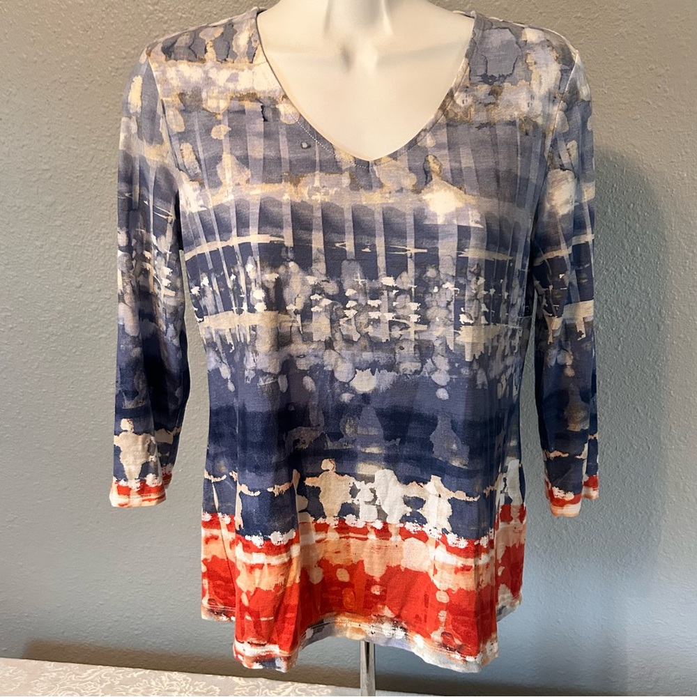Chico's Multicolor Long Sleeve V-Neck Top Women’s 00